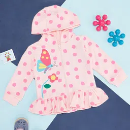 Pantaloons Baby Full Sleeves Polka Dots Printed Hoodie - Pink-image-11