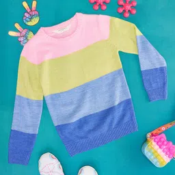 Pantaloons Junior Full Sleeves Colour Blocked Acrylic Pullover - Pink-picture-15
