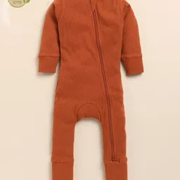 Cot & Candy Full Sleeves Ribbed  Zipper Romper - Brown-picture-20