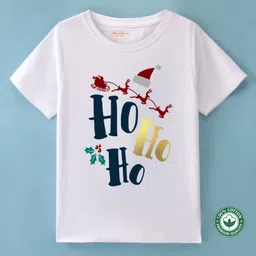 BLUSHES Christmas Theme 100% Cotton Half Sleeves Ho Ho Ho Text Printed Tee - White-picture-17