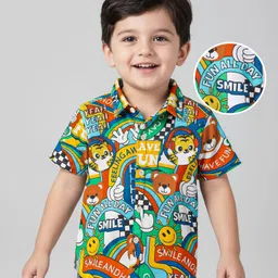 Babyhug Cotton Knit Half Sleeves Shirt with Smiley & Tiger Print - Green-picture-16