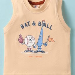 Zero Sinker Knit Sleeveless Vest With Bat & Ball Text Print - Peach-picture-41
