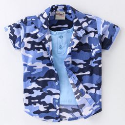 Dapper Dudes Half Sleeves Camouflage Printed Shirt With Attached Tee - Blue-picture-45