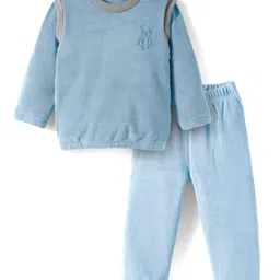 Mark & Mia Full Sleeves Winter Wear Night Suit with Bear Embroidery - Light Blue-picture-17