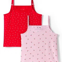 Honeyhap Premium Cotton Elastane Singlet Slips with Polka Dots Print Pack of 2 -Tomato & Festival Bloom-image-62