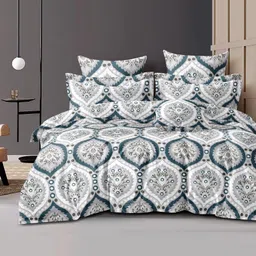 BhaiJi Bedsheets 220 TC Glace Cotton Bed Sheet King Size 108x108 Inch With 2 Pillow covers - Blue white Classic-picture-13