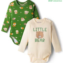 Babyoye 100% Cotton Interlock Knit with Eco Jiva Finish Full Sleeves Onesies with Squirrel & Little Bear Print Pack of 2 - Green & Cream-picture-23