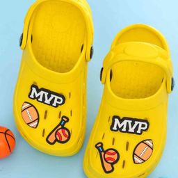 Yellow Bee Sports Themed Applique Detailed Perforated Slingback Clogs - Yellow-picture-19