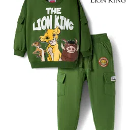 Babyhug Disney Terry Knit Full Sleeves Sweatshirt and Track Pant with Lion King Graphic & Badge Detailing - Olive Green-picture-38
