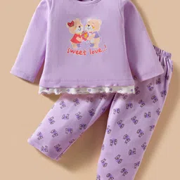 Tango Interlock Knit Full Sleeves Night Suit with Bunny & Teddy Print - Mauve-picture-36