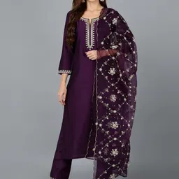 ROZLAND Women Ethnic Motifs Embroidered Regular Thread Work Kurta with Trousers & With Dupatta-picture-16