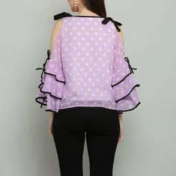 RC NEOEN Polka Dot Print Flutter Sleeve Ruffles Cotton Top image 2