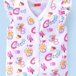 Babyhug 100% Cotton Knit Front Open Vest Floral & Heart Print Pack of 3 -White Pink & Yellow image 2