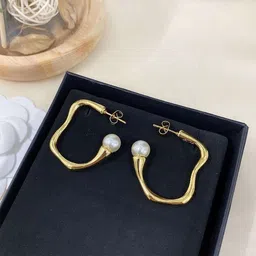 COLOUR OUR DREAMS Gold-Plated Pearls Beaded Korean Contemporary Half Hoop Earrings-picture-28