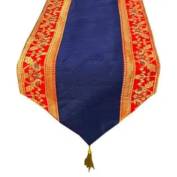 Pink Parrot Blue & Red Ethnic-Motif Table Runner With Tassel-image-26