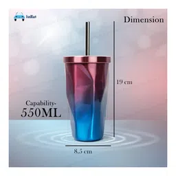 FunBlast Tumbler with Lid and Straw Vacuum Cup  550 ml image 3