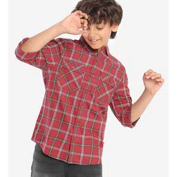 Bonkids Full Sleeves Checked Shirt - Red image 4