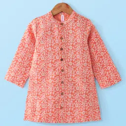 Babyhug Full Sleeves Brocade Kurta Pyjama Set - Orange image 3