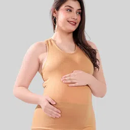 TUMMY Sleeveless Solid Maternity Nursing Tank Top - Beige image 4