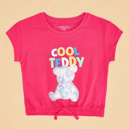 Pantaloons Junior Cotton Half Sleeves Printed Tee - Pink image 4
