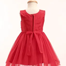 Enfance Sleeveless Floral Applique Beads Embellished Shimmered Dress - Red image 3