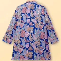 Pine Kids Woven Full Sleeves Leafy Printed Kurta Pyjama Set- Multicolour image 3