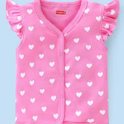 Babyhug 100% Cotton Knit Front Open Vest Floral & Heart Print Pack of 3 -White Pink & Yellow image 4