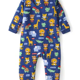 Babyhug Interlock Knit Full Sleeves Rompers With Animal Print Pack of 2 - Red & Navy Blue image 5