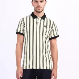 Iconic Mens Cream Striped Collar T-Shirt-image-10