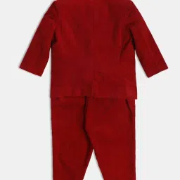 MINIKLUB Boys Red & Blue Cotton Solid Full Sleeves Coordinate Set image 2