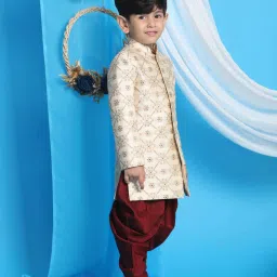 VASTRAMAY Boys Beige & Maroon Self Full Sleeves Indowestern Sets image 2