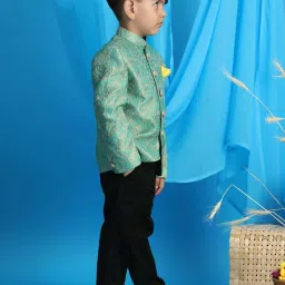 VASTRAMAY Boys Green Self Full Sleeves Jodhpuri image 2