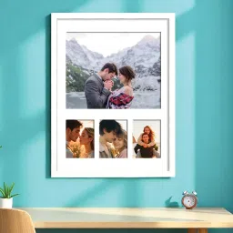 Art Street White Engineered Wood 4 Oppenings Wall Mounting Collage Photoframe image 2