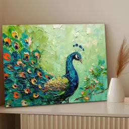 Art Street Green Canvas Abstract Palette Knife of Peacock Stretched Wall Art image 2