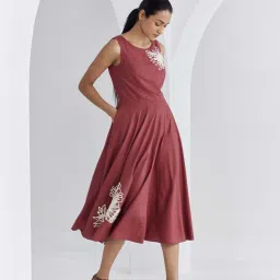Ancestry Dark Rust Embroidered A-Line Dress image 2