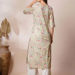 Fashor Mint Green Cotton Embroidered Straight Kurta image 2