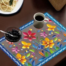 LooMantha 6 Pieces Red & Blue Floral Printed Rectangle Waterproof Table Placemats image 5