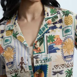 The Souled Store Beige Cotton Graphic Shirt image 4