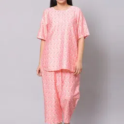 Biba Pink Cotton Printed Kurti Pyjama Set-image-31