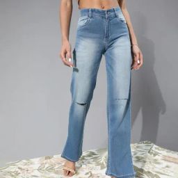 DOLCE CRUDO Light Blue Distressed Bootcut Jeans-picture-25