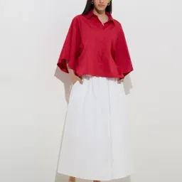 Utsa by Westside Red Solid Cotton Ethnic Top image 3