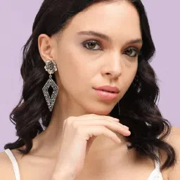 Sohi women's daisy intricate rhombus drop earrings gold image 2