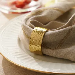 Pure Home and Living Gold Aluminium Textured Napkin Rings image 2