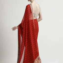 Jaipur Kurti Red Embroidered Saree With Unstitched Blouse image 2