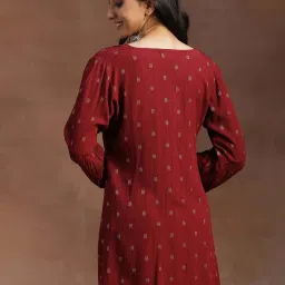 Libas Maroon Cotton Woven Pattern A Line Short Kurti image 2