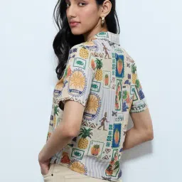 The Souled Store Beige Cotton Graphic Shirt image 2