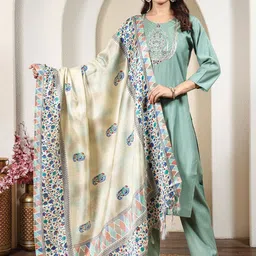 Anouk Rustic Women Embroidered Regular Thread Work Kurta with Trousers & With Dupatta image 4