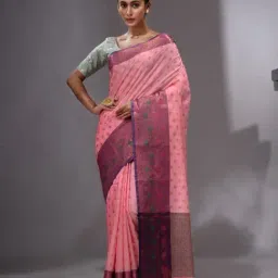 House Of Begum Peach Georgette Zari Work Saree With Unstitched Embroidered Blouse-picture-17