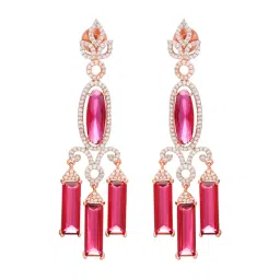 Saraf RS Jewellery Rose Gold Ruby AD studded Drop Earrings image 2