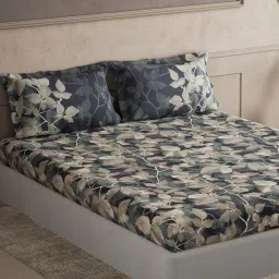 DDecor Elemental Blue Cotton Leaf 180 TC Super King Bedsheet with 2 Pillow Covers image 2